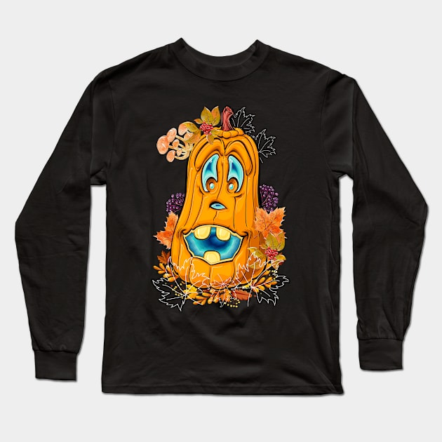 Retro spooky funny halloween and fall pumpkin Long Sleeve T-Shirt by FineArtMaster